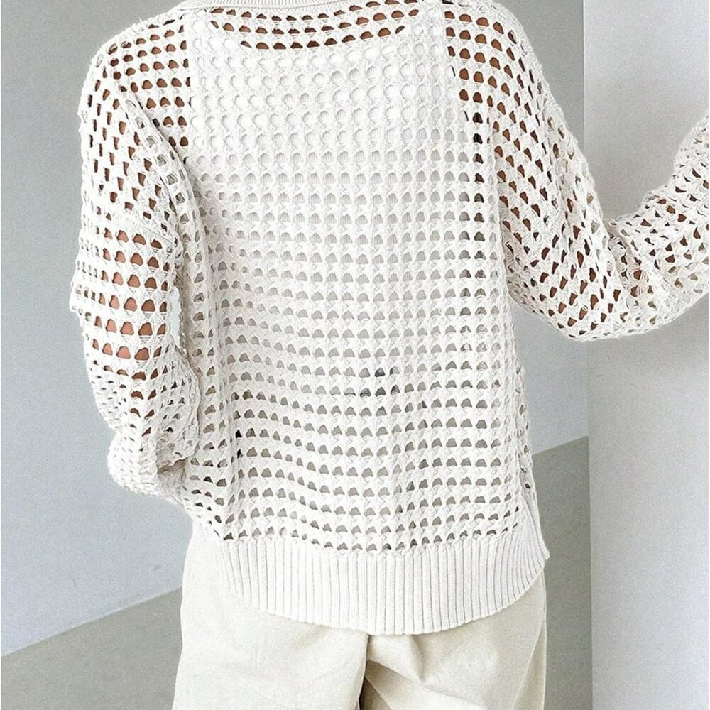 Women's Crochet Cardigan Sweater Lightweight Cardigan Hollow Out Sweater Long Sl - Picture 3 of 5